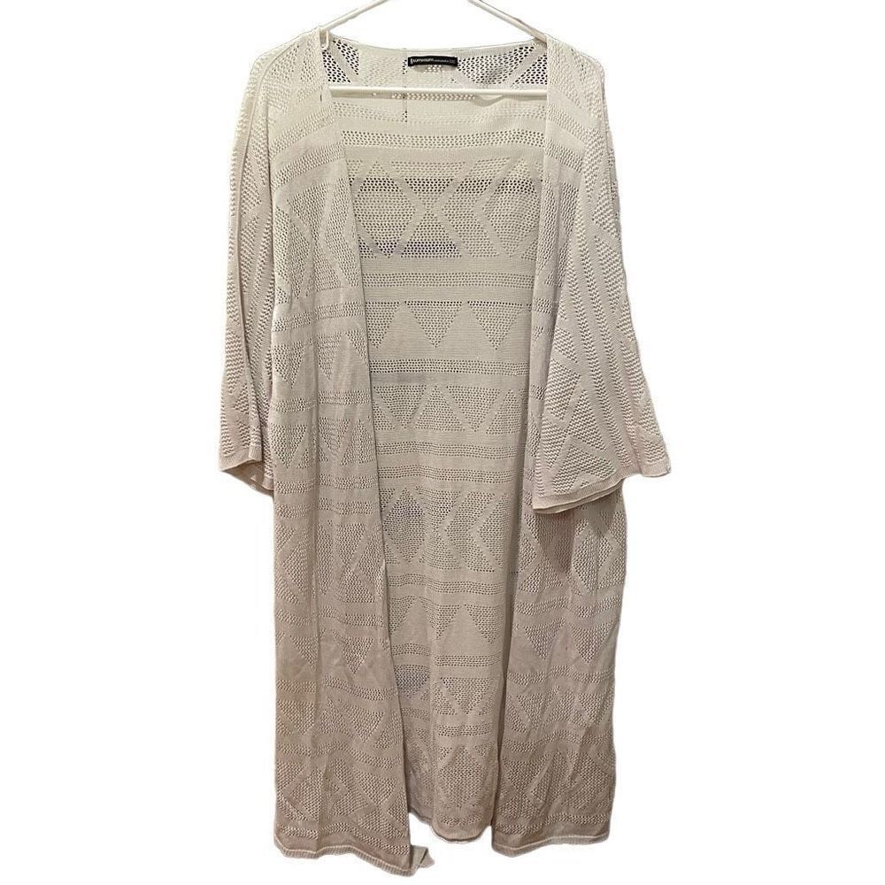 Summum Woman Duster Womens L/XL Open Weave Geometric Print Off White Open Front